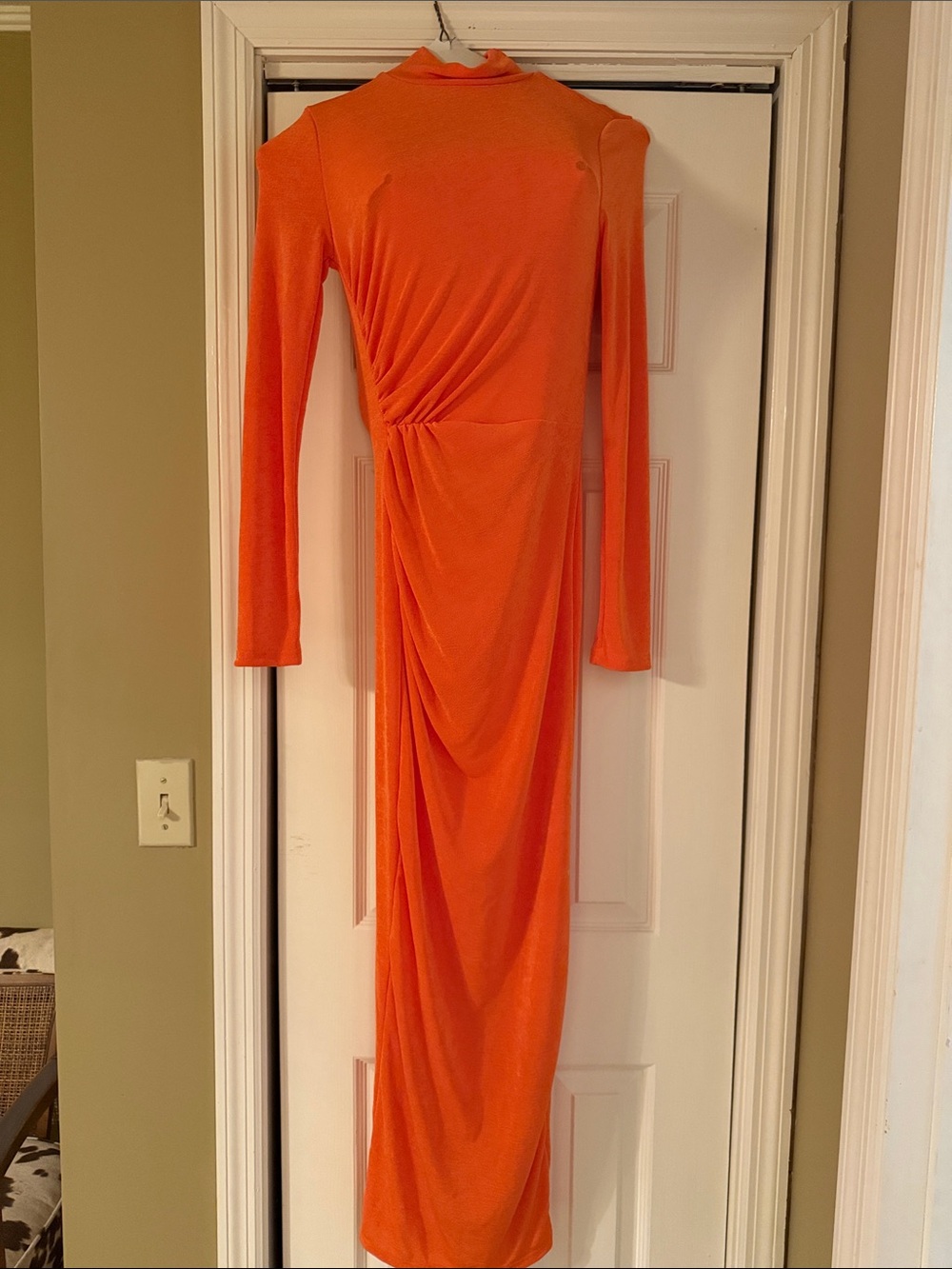 SHEIN Orange Long-Sleeve Ruched Maxi Dress